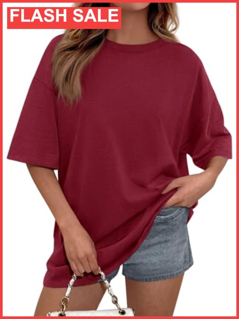 Oversized Cotton Blend Crewneck Short Sleeve Tunic Tee